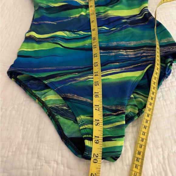 Vintage Longitude Swimsuit Blue/Green cross back. Size 10 - Picture 10 of 12